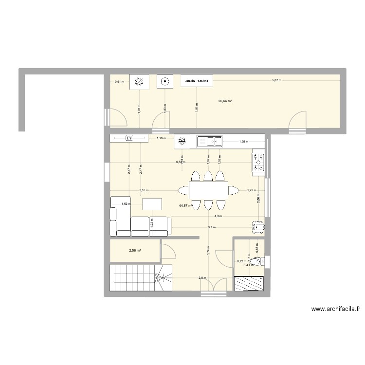 Etage 1 Besseges. Plan de 4 pièces et 77 m2
