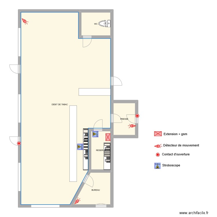 TABAC L'ILE AU TRESOR alarme. Plan de 5 pièces et 145 m2