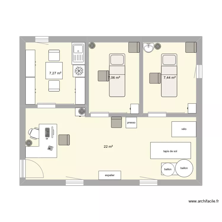 essai 1 suite. Plan de 4 Pièces et 44 m² essai 1 suite. Plan de 4 Pièces et 44 m²