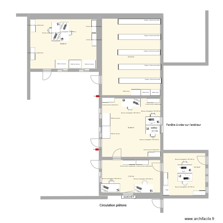 Aménagement des bureaux et magasin. Plan de 5 pièces et 134 m2
