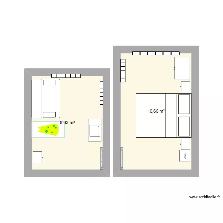 Chambre Basile. Plan de 2  et 19 m²