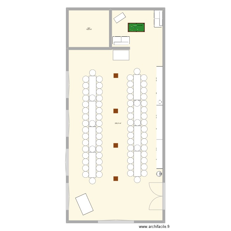 Salle de réception. Plan de 2 pièces et 239 m2