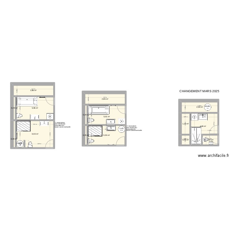 Sanitaire R+2 cas espace ouvert. Plan de 15 pièces et 40 m2