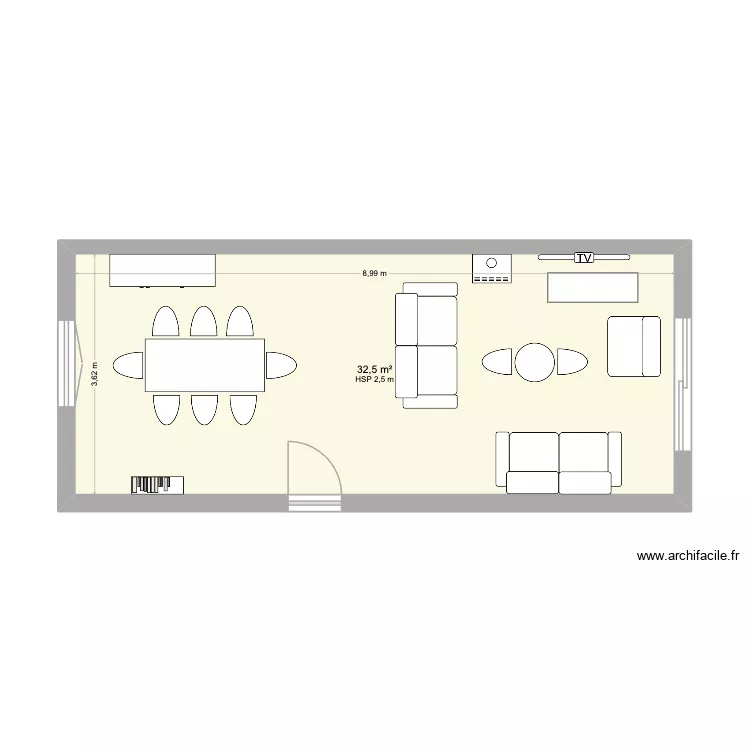 salon salle a manger. Plan de 1  et 33 m²