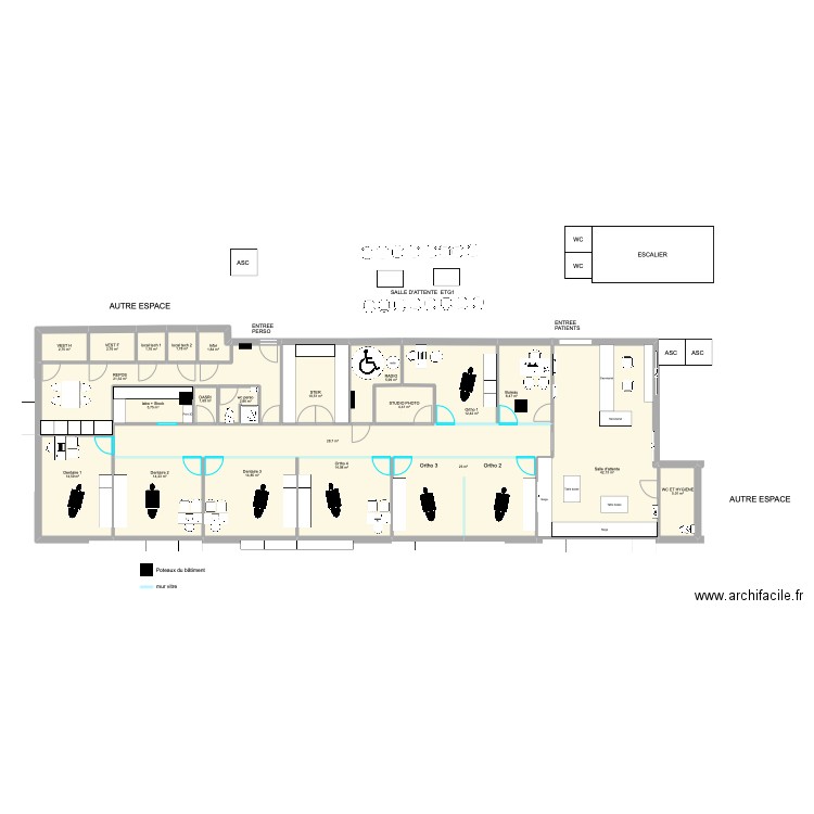 RD CLINIC ster. Plan de 22 pièces et 242 m2