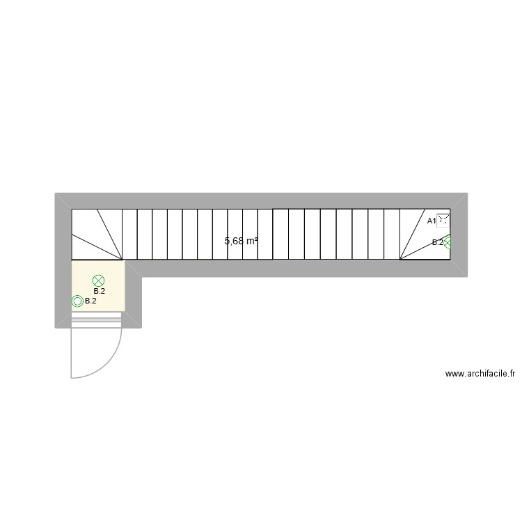 implantation chaussée de Lille 2em étage. Plan de 1 pièce et 6 m2