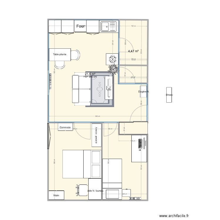 Appart. Plan de 4 pièces et 45 m2