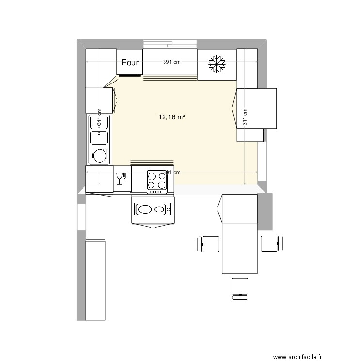 Cuisine . Plan de 1 pièce et 12 m2