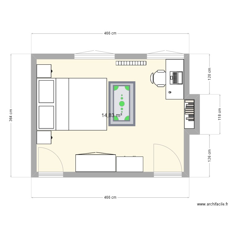 Chambre Baptiste. Plan de 1 pièce et 15 m2