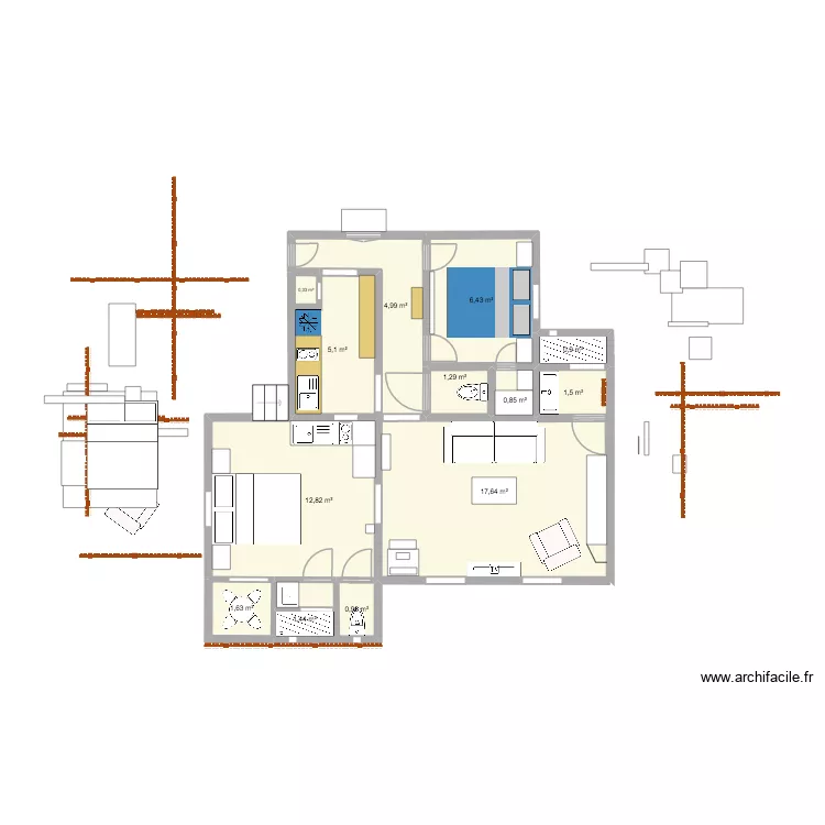 TERUSSE SERRE. Plan de 13  et 56 m²
