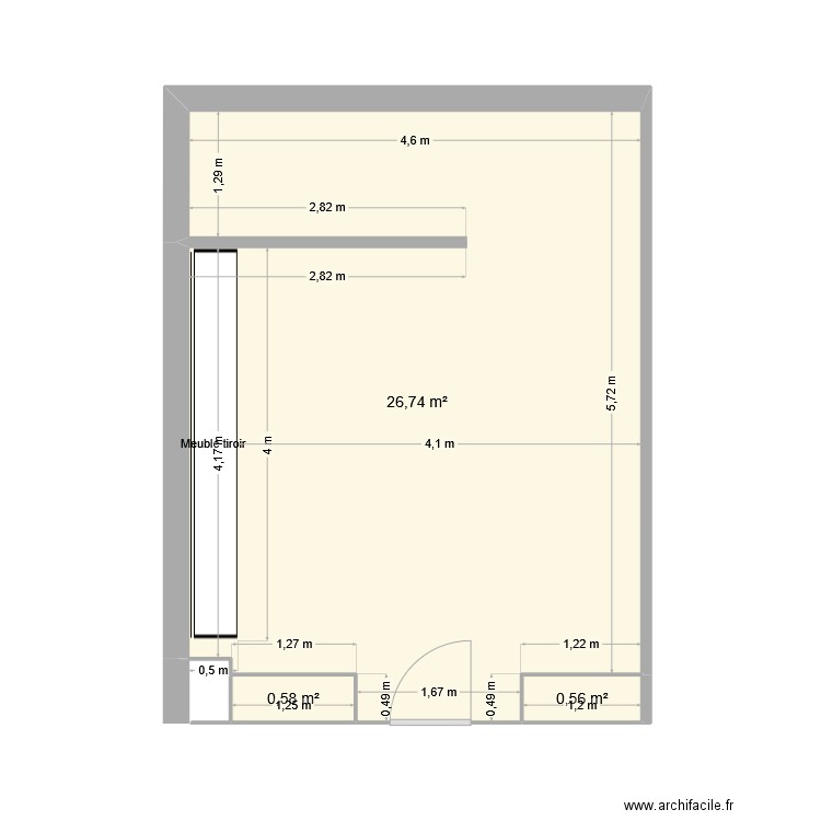 poissonnerie. Plan de 3 pièces et 28 m2