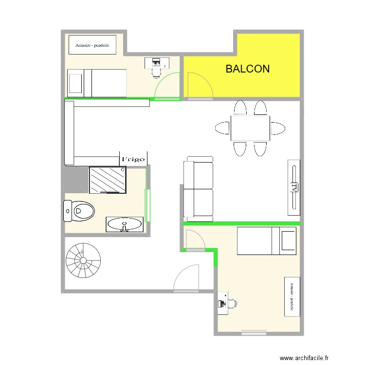 Evry aménagement final rdc. Plan de 5 pièces et 28 m2