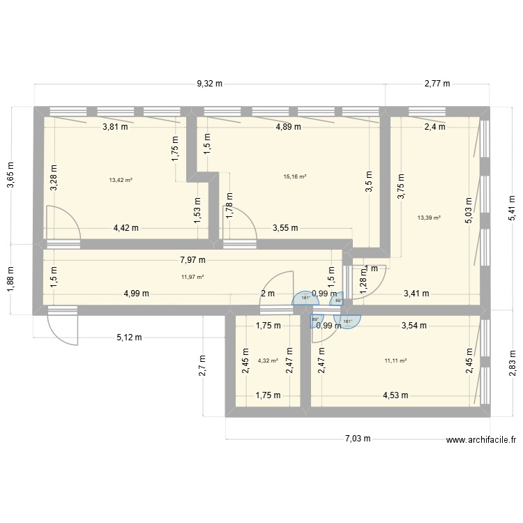 cabinet Bihorel. Plan de 6 pièces et 69 m2