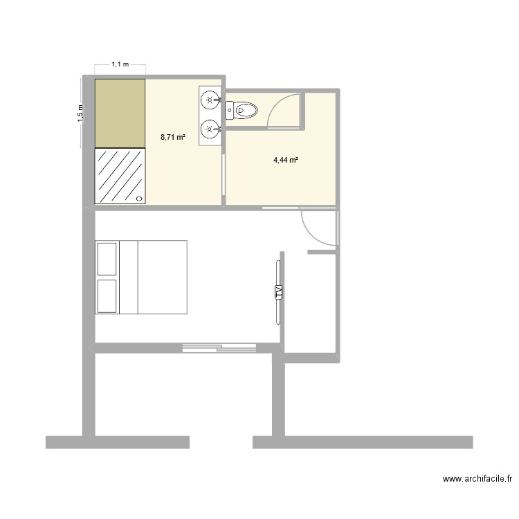 CHAMBRE 3. Plan de 2 pièces et 13 m2