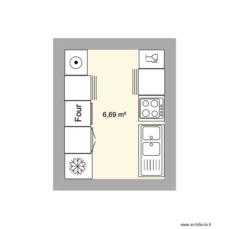 Cuisine. Plan de 1 pièce et 7 m2