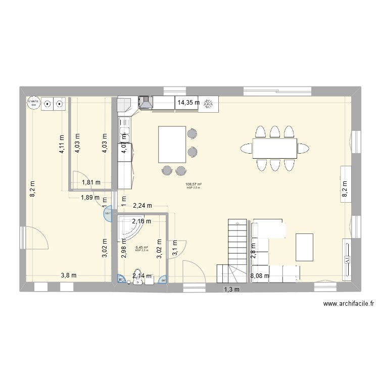 debut. Plan de 2 pièces et 115 m2