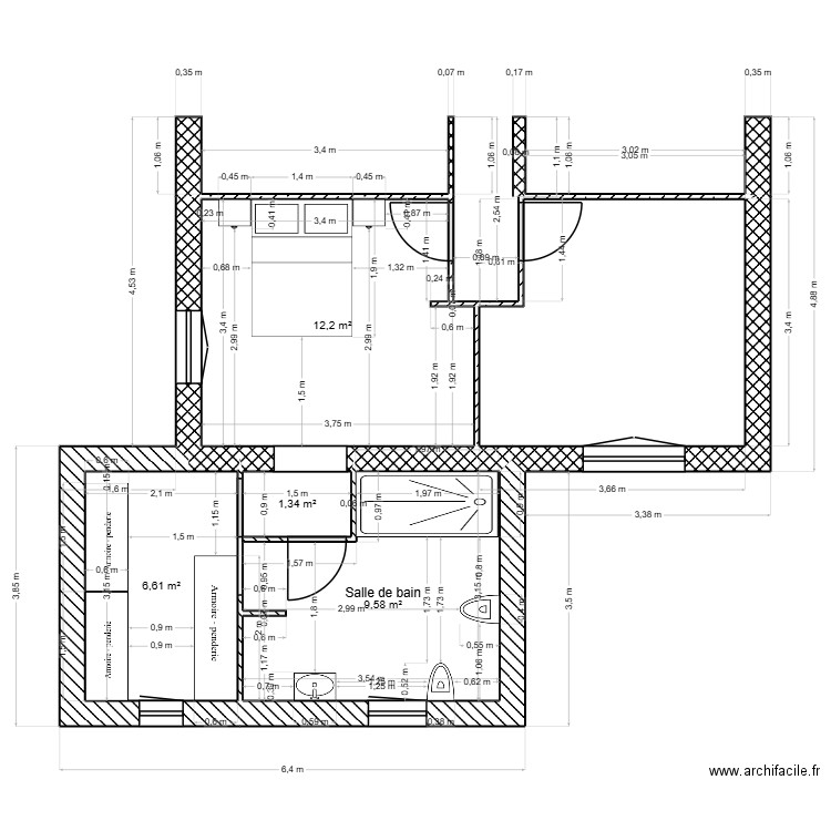 AGRANDISSEMENT MEUBLÉ 1. Plan de 4 pièces et 30 m2