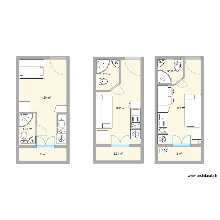 Plan3. Plan de 6 pièces et 27 m2