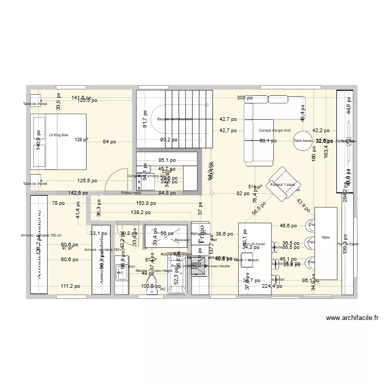 niveau 1 nouvel escalier. Plan de 5 pièces et 79 m²