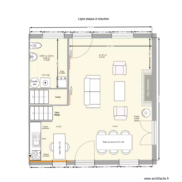 Ligne four &agrave; induction. Plan de 1 pièce et 50 m²