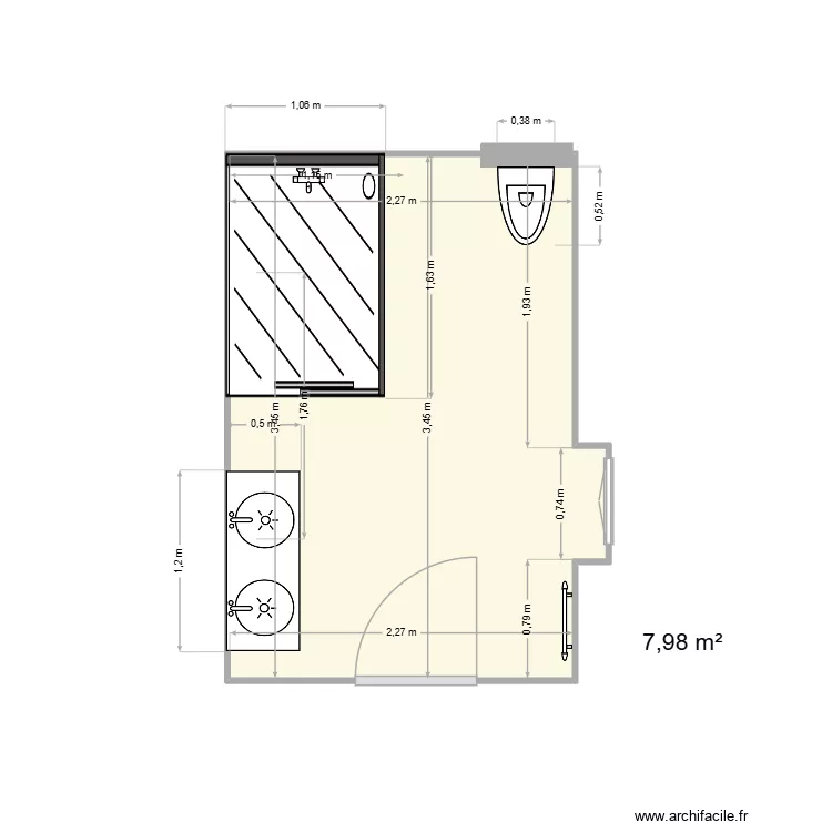 Bagno grande primo piano. Plan de 1 pièce et 8 m² Bagno grande primo piano. Plan de 1 pièce et 8 m²