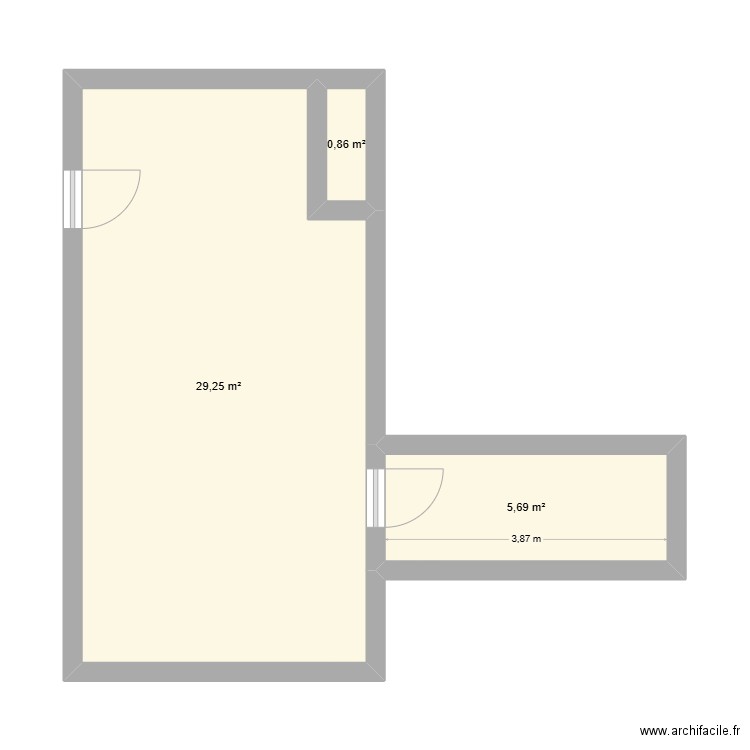 studio. Plan de 3 pièces et 36 m2