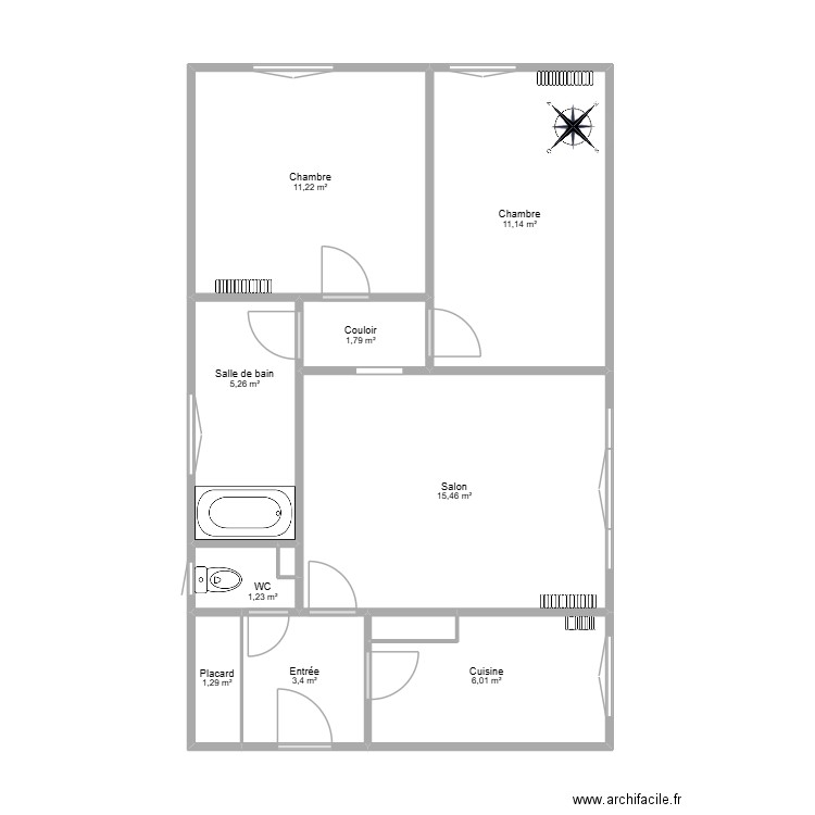 T3 à rénover. Plan de 11 pièces et 57 m2