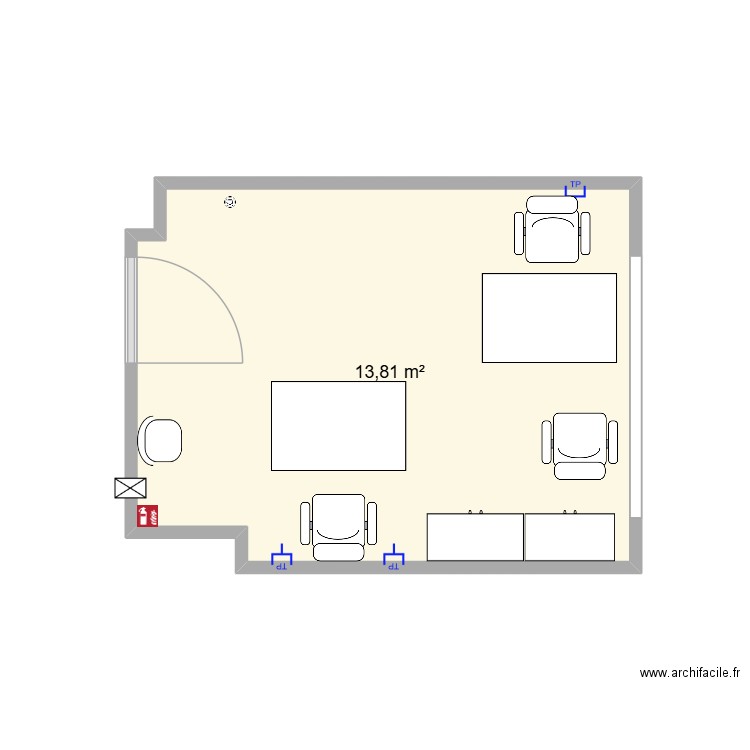 bureau polyvalent. Plan de 1 pièce et 14 m2