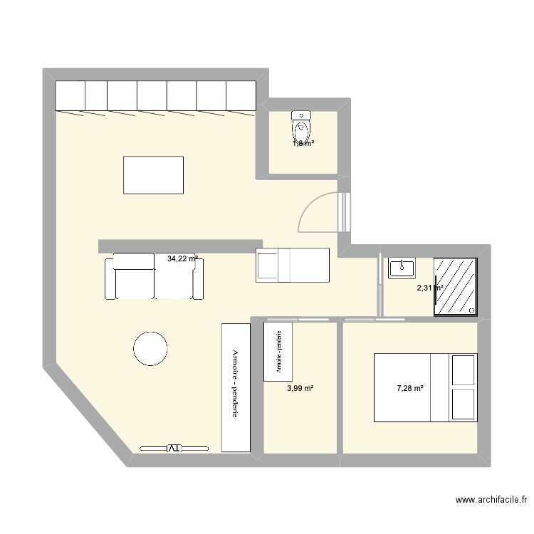 Jouffroy. Plan de 5 pièces et 50 m2