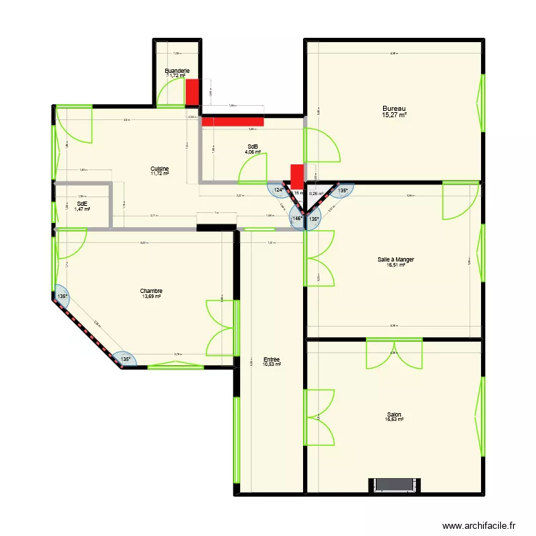 Plan actuel 1/50. Plan de 11  et 92 m²
