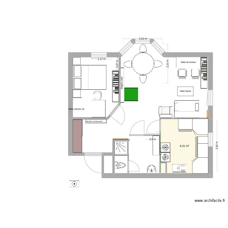 Haie Vignée 12. Plan de 1 pièce et 8 m2