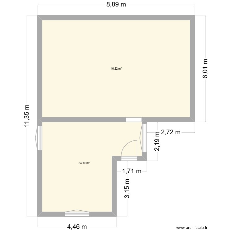 camille moulin. Plan de 2 pièces et 70 m2