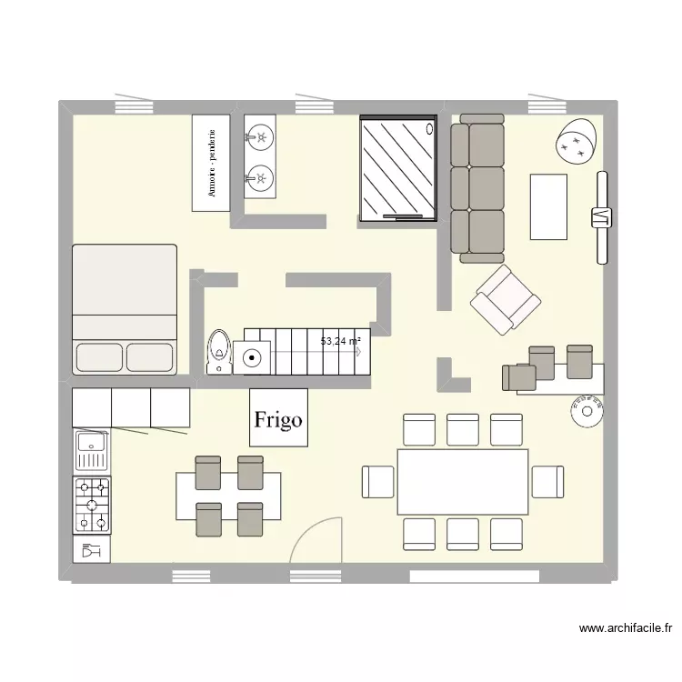 Cuisine Bouessette. Plan de 1 Pièce et 53 m² Cuisine Bouessette. Plan de 1 Pièce et 53 m²