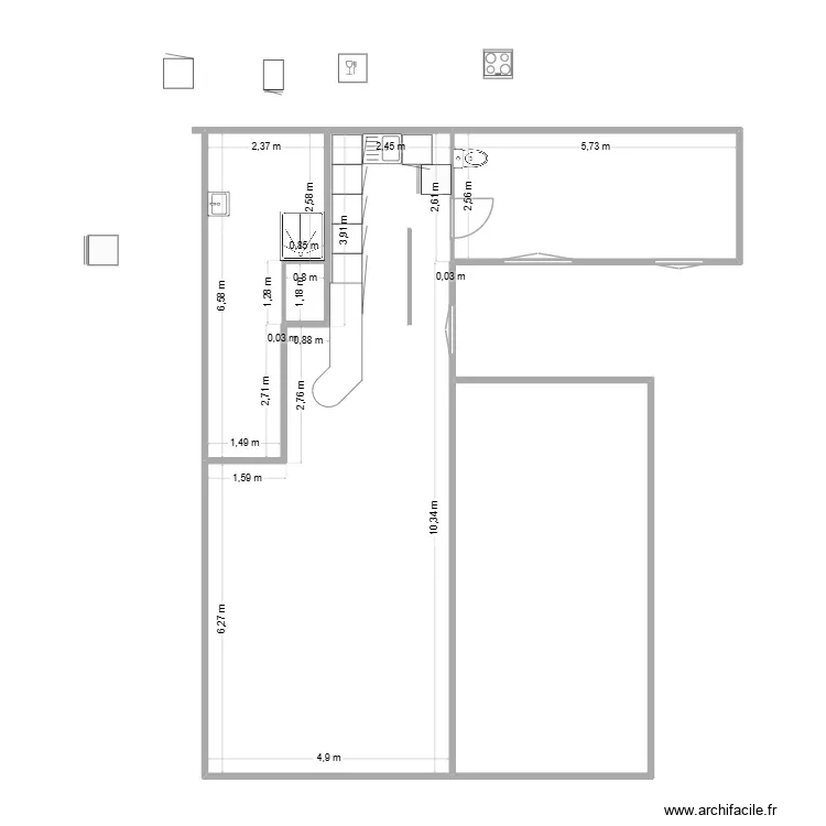 plan &agrave; c&ocirc;tes. Plan de 5 Pièces et 108 m²
