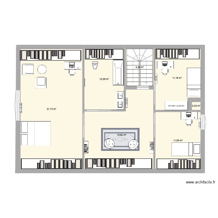 Thorigné étage. Plan de 7 pièces et 89 m2