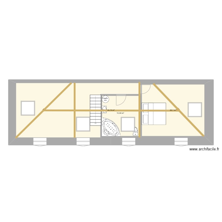 grenier. Plan de 3 pièces et 103 m2
