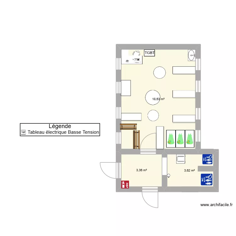 classe momignie. Plan de 3  et 26 m²