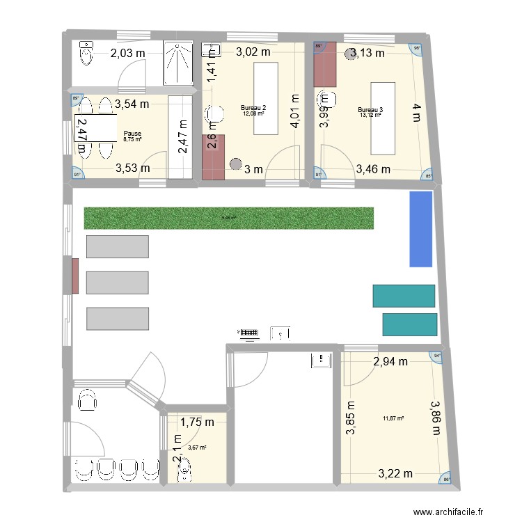 cab 2. Plan de 5 pièces et 49 m2