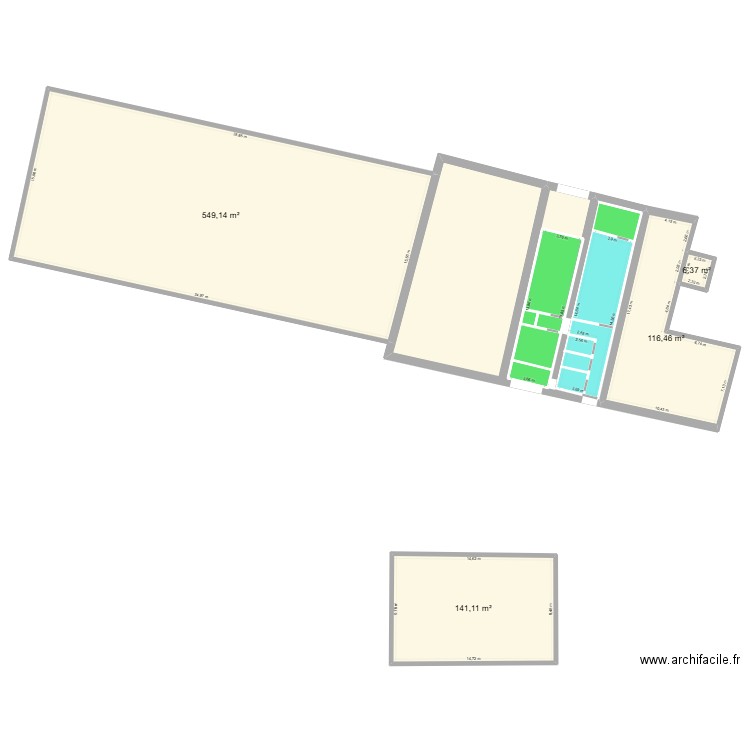 plan de masse atelier fromagerie existant + extension. Plan de 8 pièces et 1246 m2