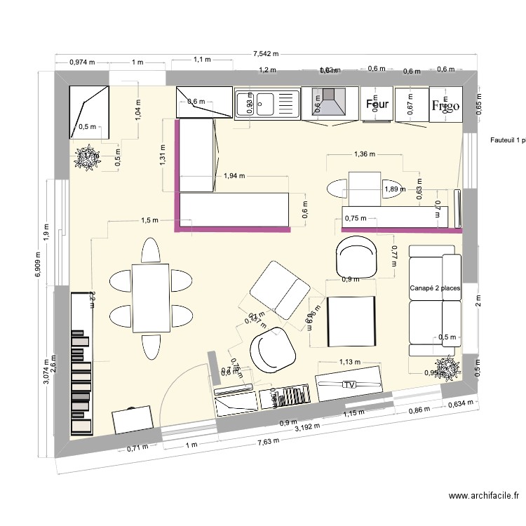 Aristide. Plan de 1 pièce et 41 m2