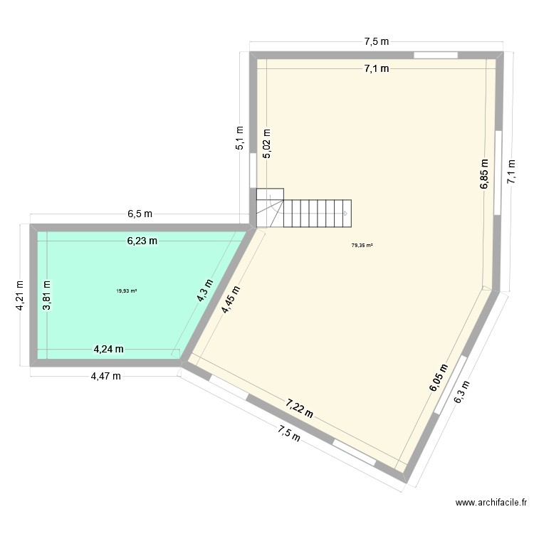 Bureau. Plan de 2 pièces et 99 m2