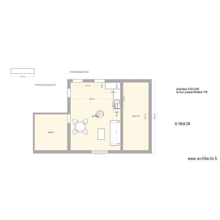maubeuge grand. Plan de 3 pièces et 52 m2