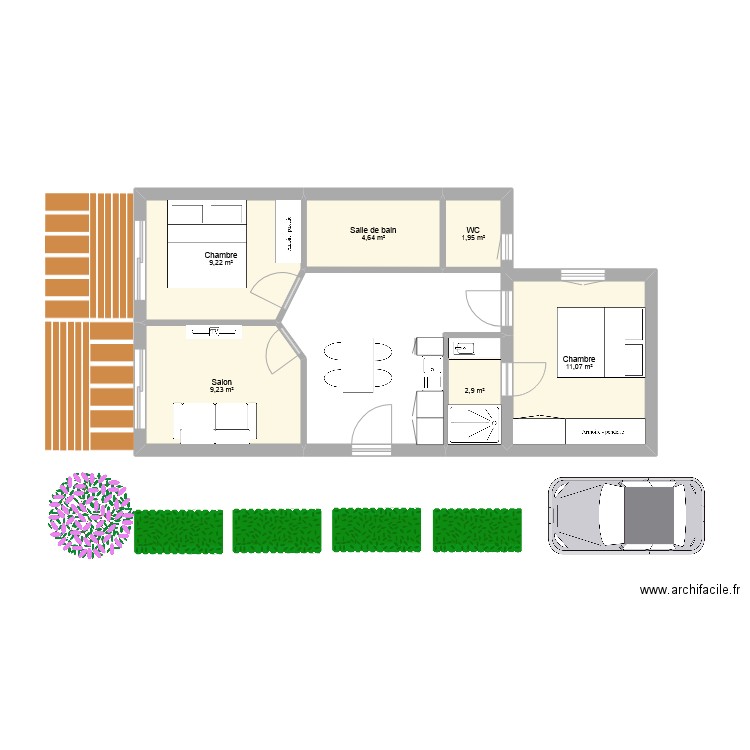extension Flamingo. Plan de 6 pièces et 39 m2