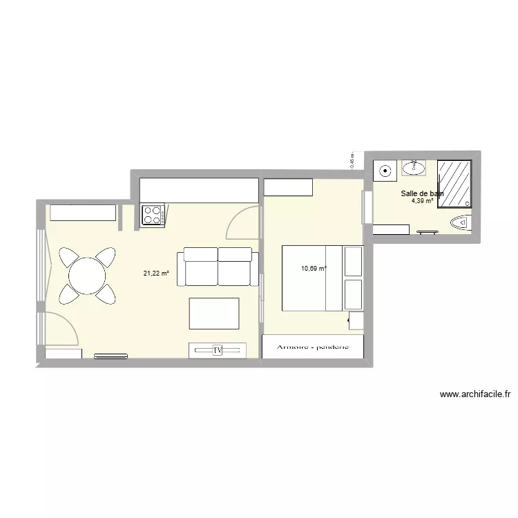T2 MATHIS. Plan de 3  et 36 m²