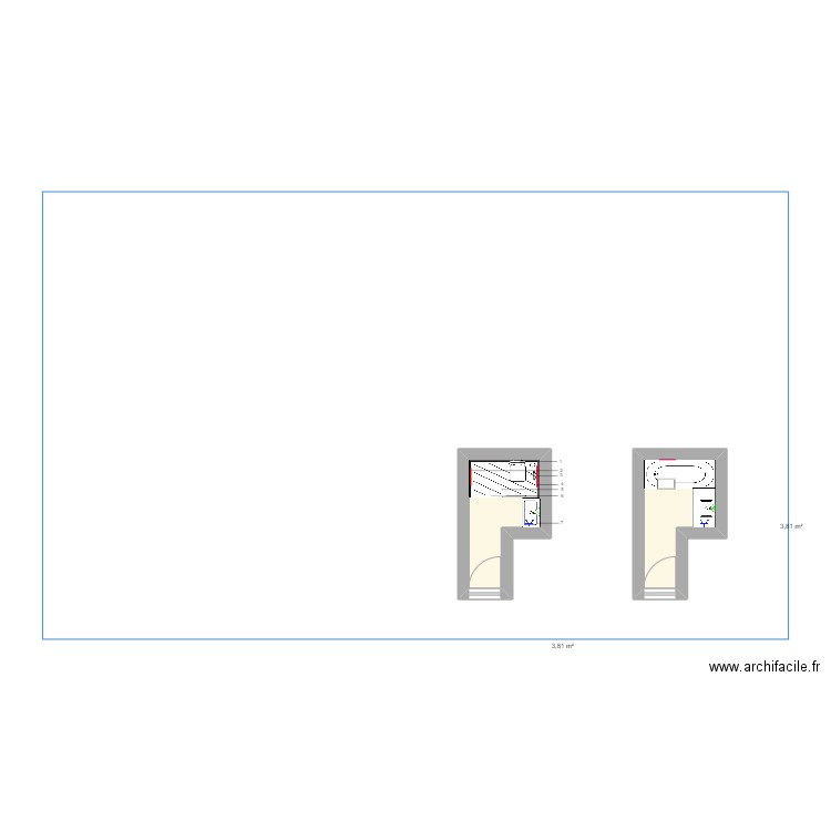 Chirio. Plan de 2 pièces et 8 m2