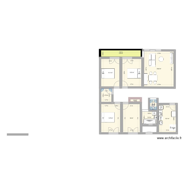 oan. Plan de 11 pièces et 84 m2