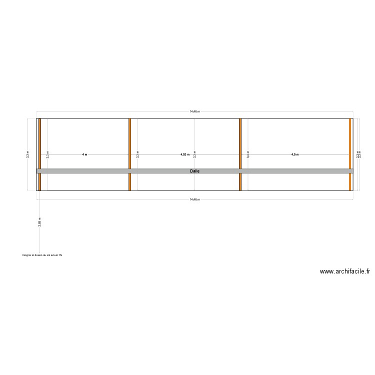 Plan de coupe façade nord-ouest AVANT. Plan de 0 pièce et 0 m2