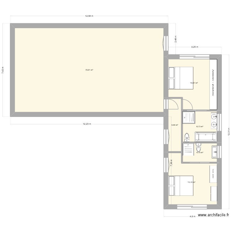 AJONC EXTENSION. Plan de 7 pièces et 250 m2