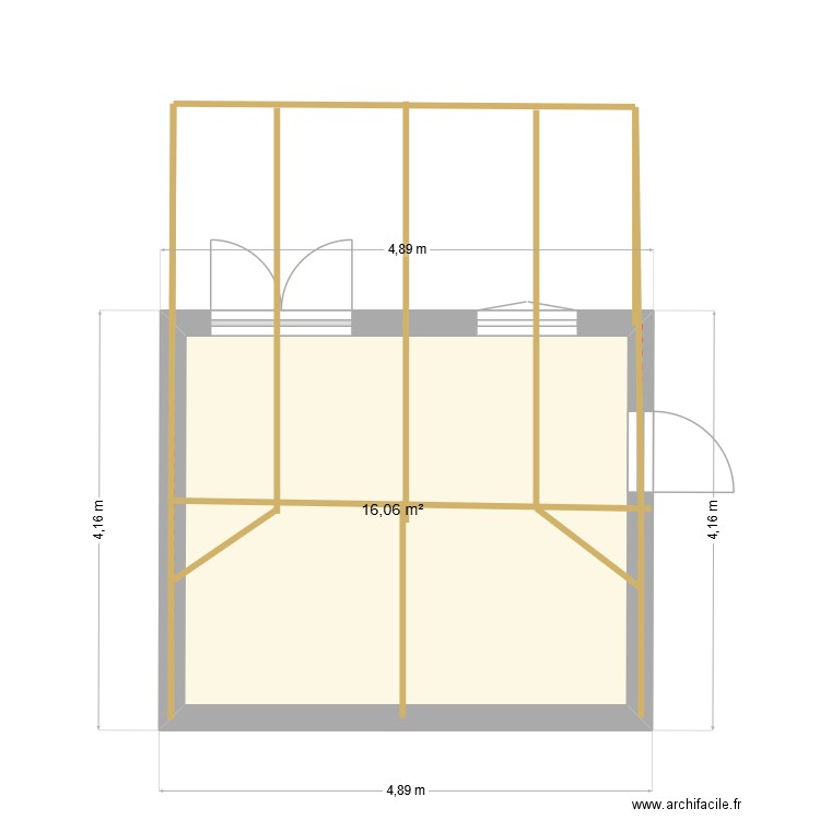 terrasse. Plan de 1 pièce et 16 m2