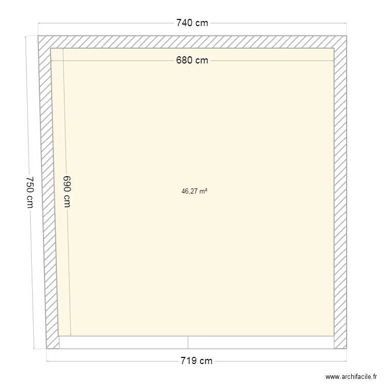 plan 1 Vue plan garage Aiseau. Plan de 1 pièce et 46 m2